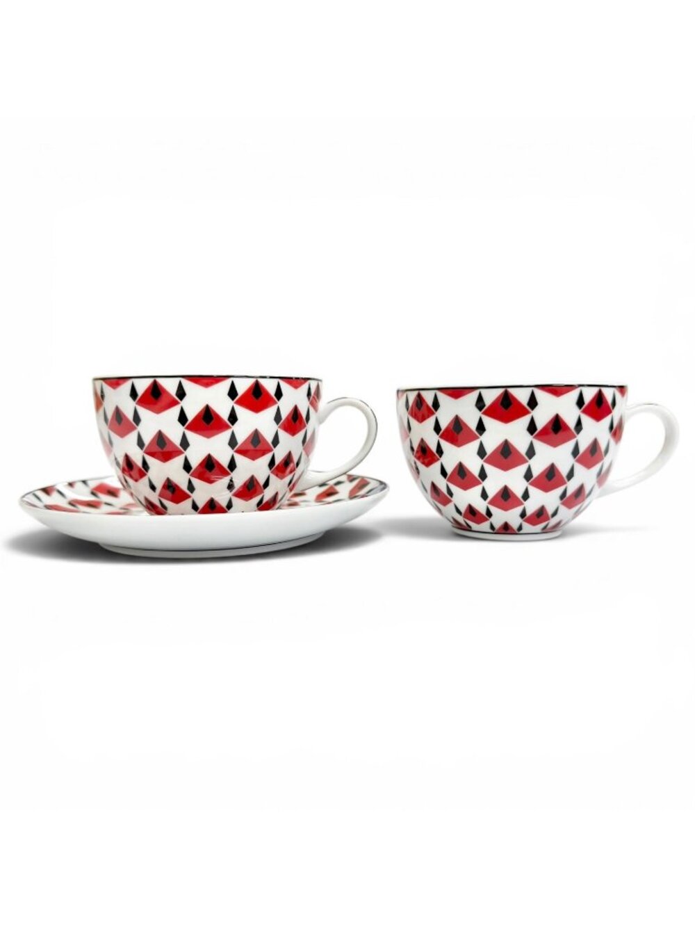 Prada Collection Porcelain Tea Cup Set Vienna Red Cup Saucer Tableware White